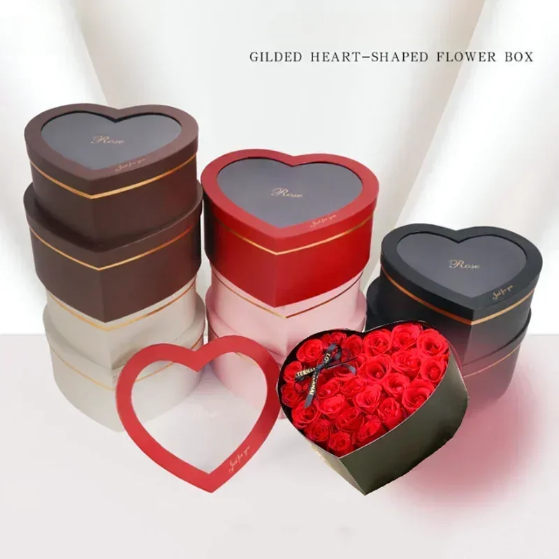Florist Supply Buckets - 2-teilige Goldene Herzförmige Runde Blumenboxen, Geschenkverpackung
