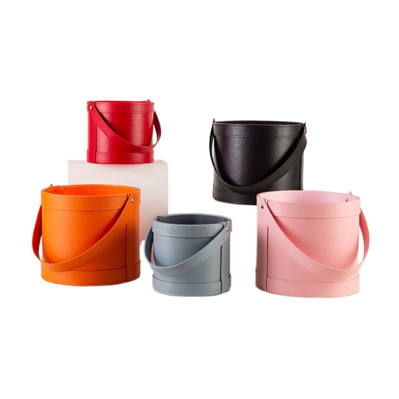 Florist Supply Buckets - Tragbare Runde Leder-Geschenkbox für Floristen, Blumenstrauß-Verpackung,